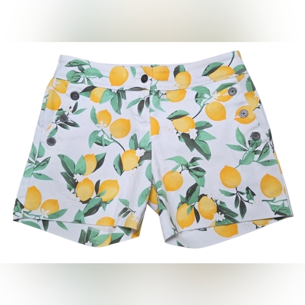 Isaac Mizrahi New York Womans 5 Inch Trouser Shorts In Lemon Print, Size 4